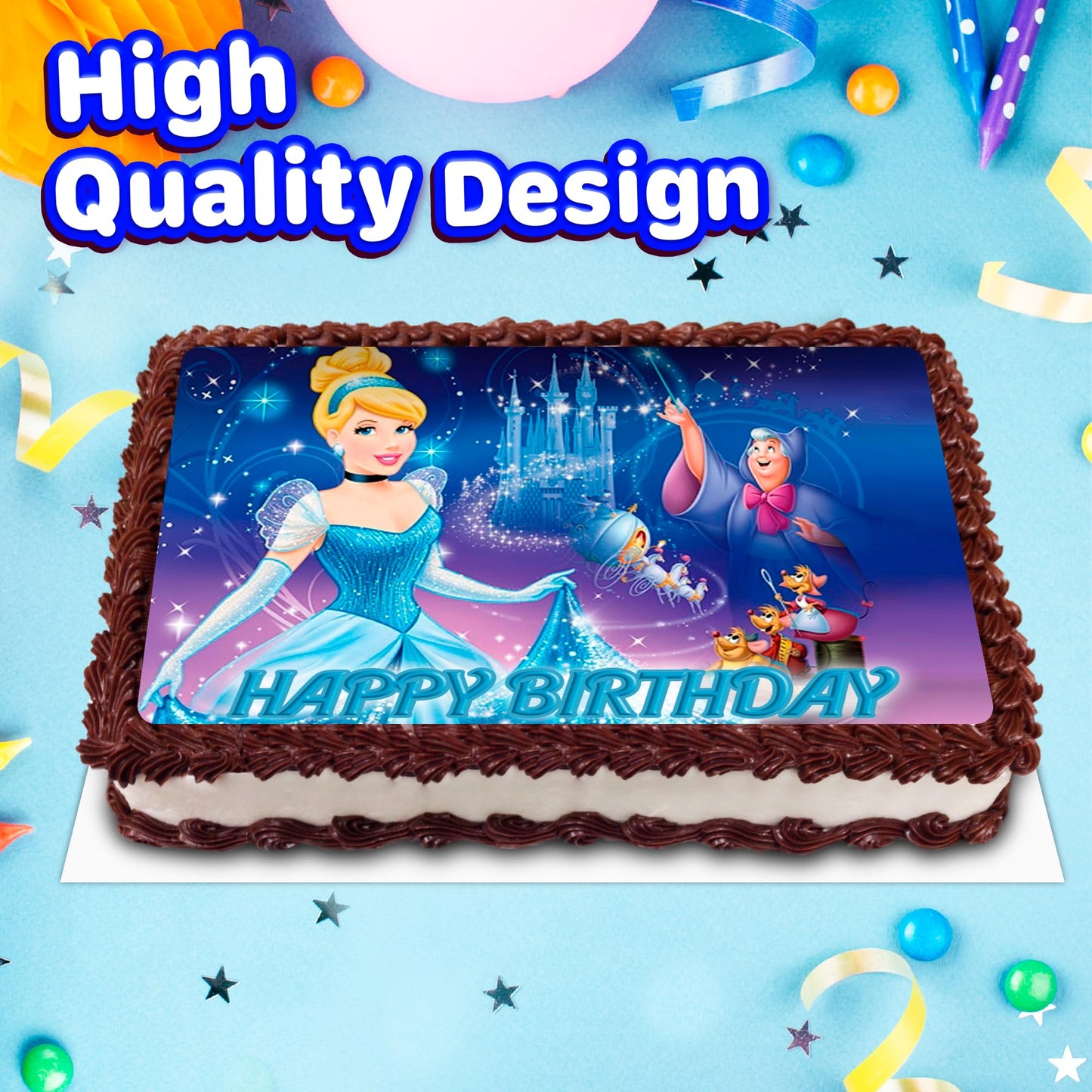 8.3 x 11.7 Inch Edible Square Cake Toppers Cinderella
