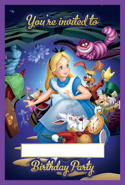 Set of 20 Alice in Wonderland Birthday Invitation Cards & Envelopes