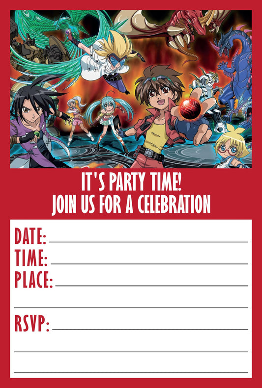 Set of 20 Bakugan Birthday Invitation Cards & Envelopes