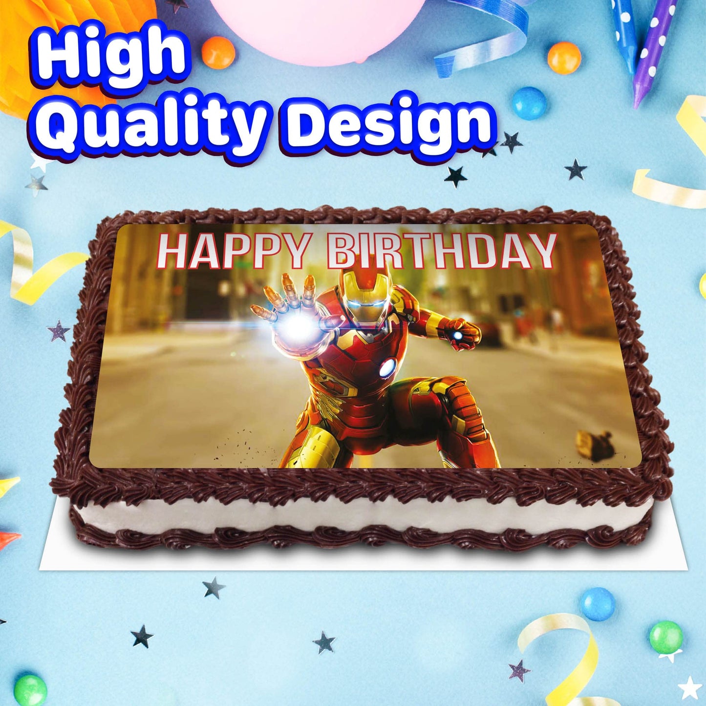 8.3 x 11.7 Inch Edible Square Cake Toppers Iron Man
