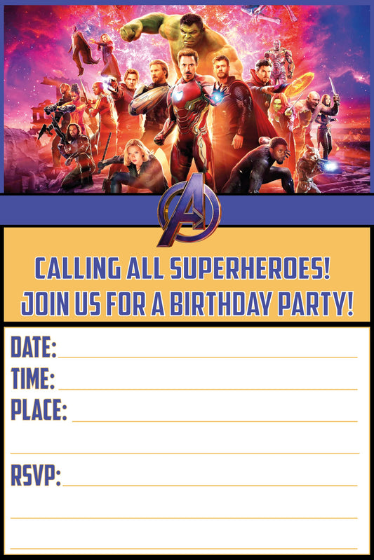 Set of 20 Avengers Birthday Invitation Cards & Envelopes