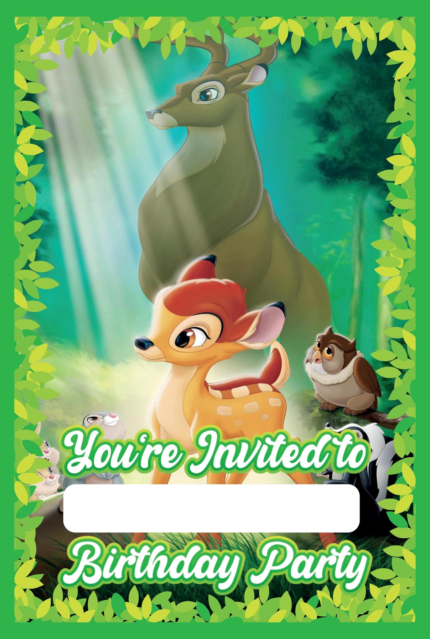Set of 20 Bambi Birthday Invitation Cards & Envelopes