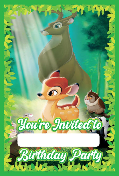 Set of 20 Bambi Birthday Invitation Cards & Envelopes