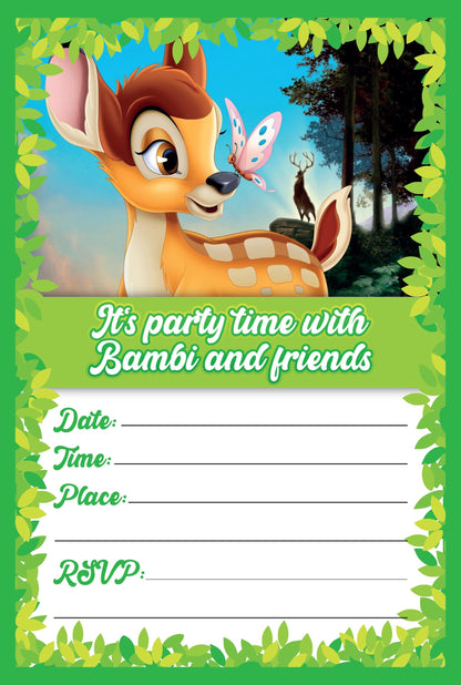 Set of 20 Bambi Birthday Invitation Cards & Envelopes