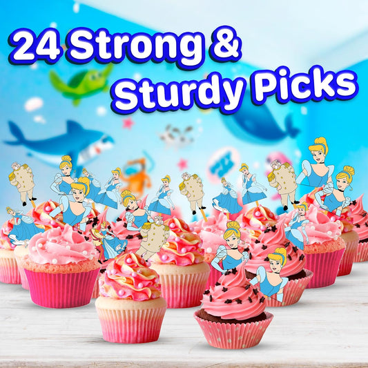 24x Fairytale Princess Cupcake Toppers – Strong Picks Happy Birthday Décor, Cupcake Decorations for Kids Birthdays