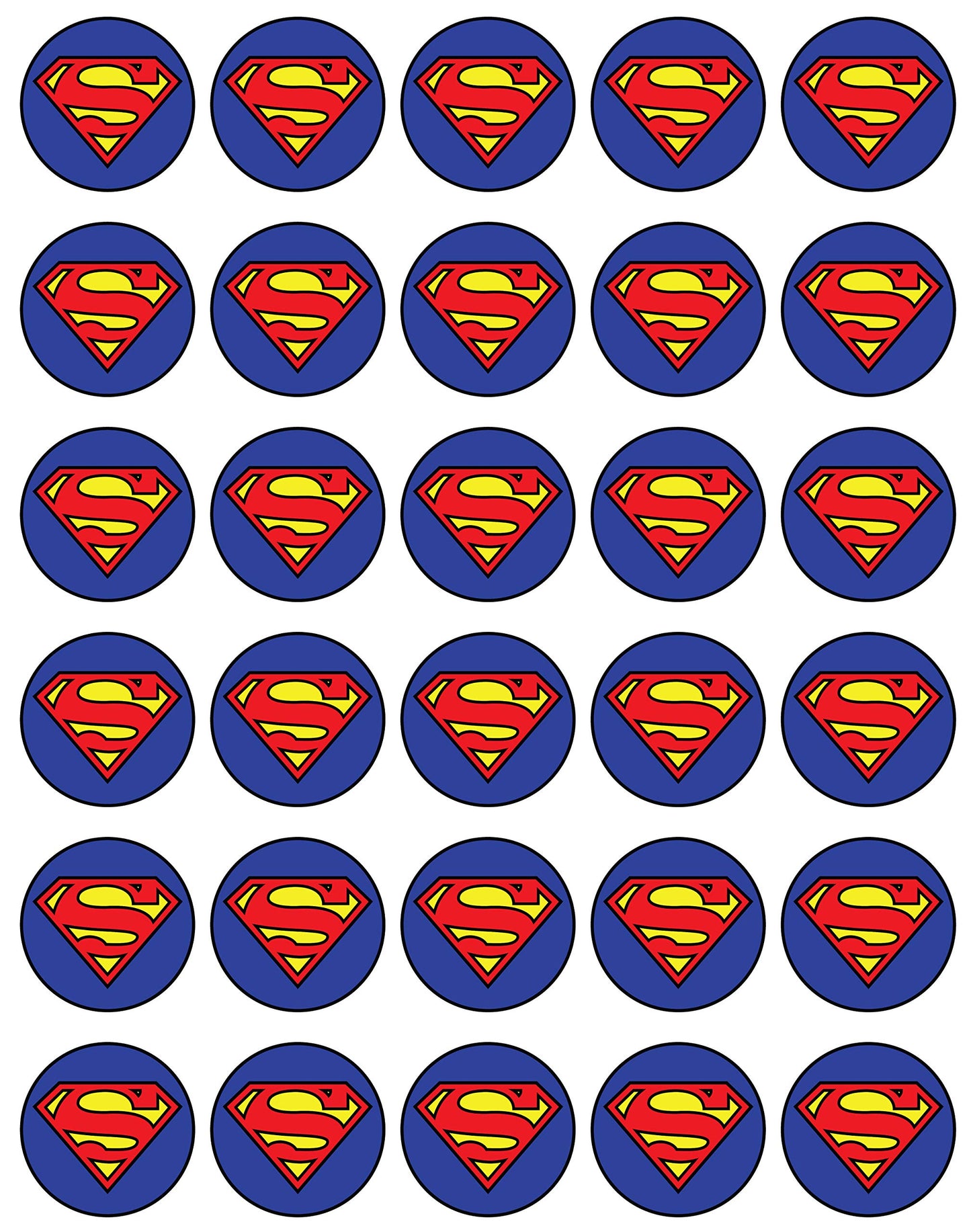 30x Wafer Paper Super Man Edible Cupcake Topper